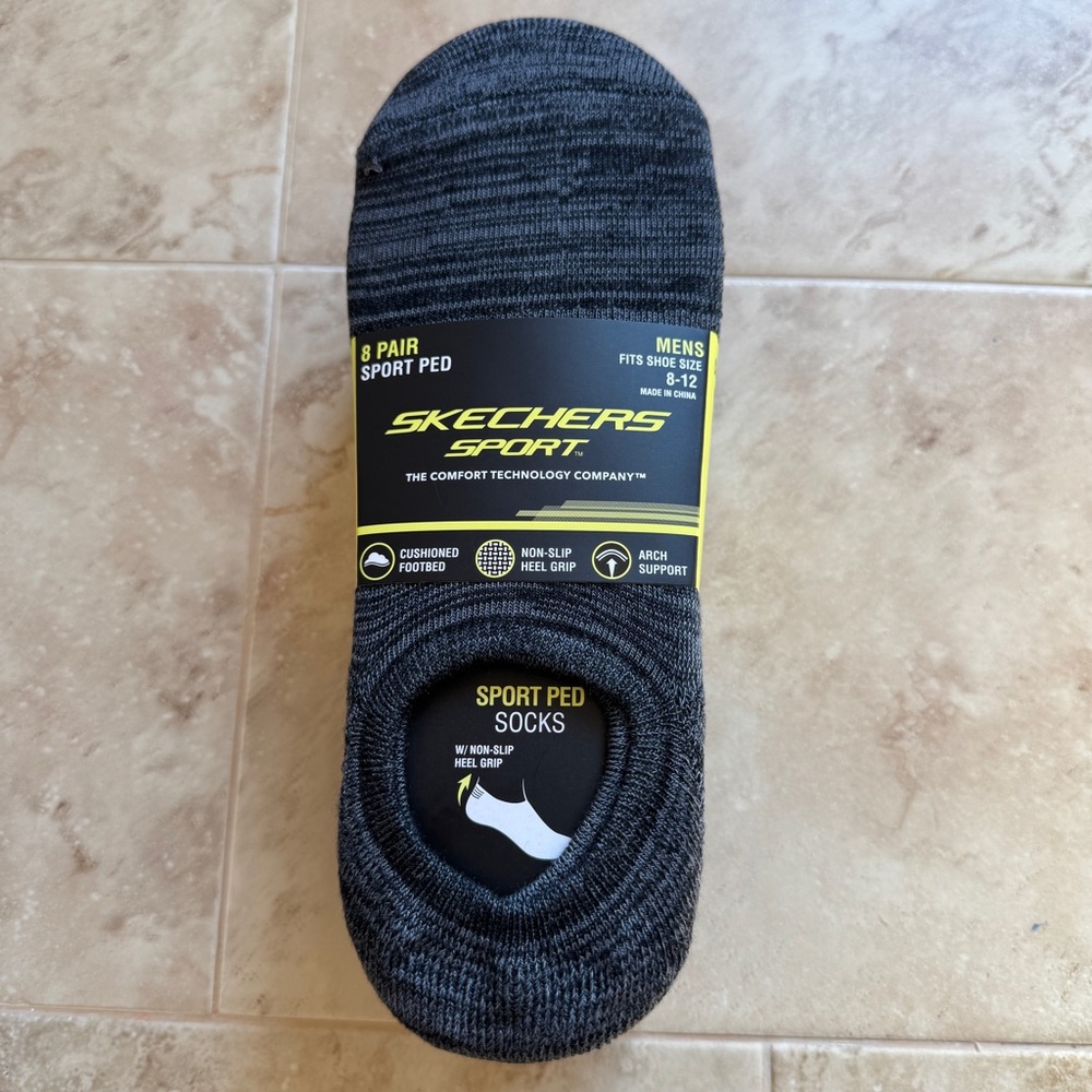 Skechers Sport Men's 8-Pair Comfort Ped No Show Socks, Black/Gray, Size 8-12 NWT - Picture 3 of 10